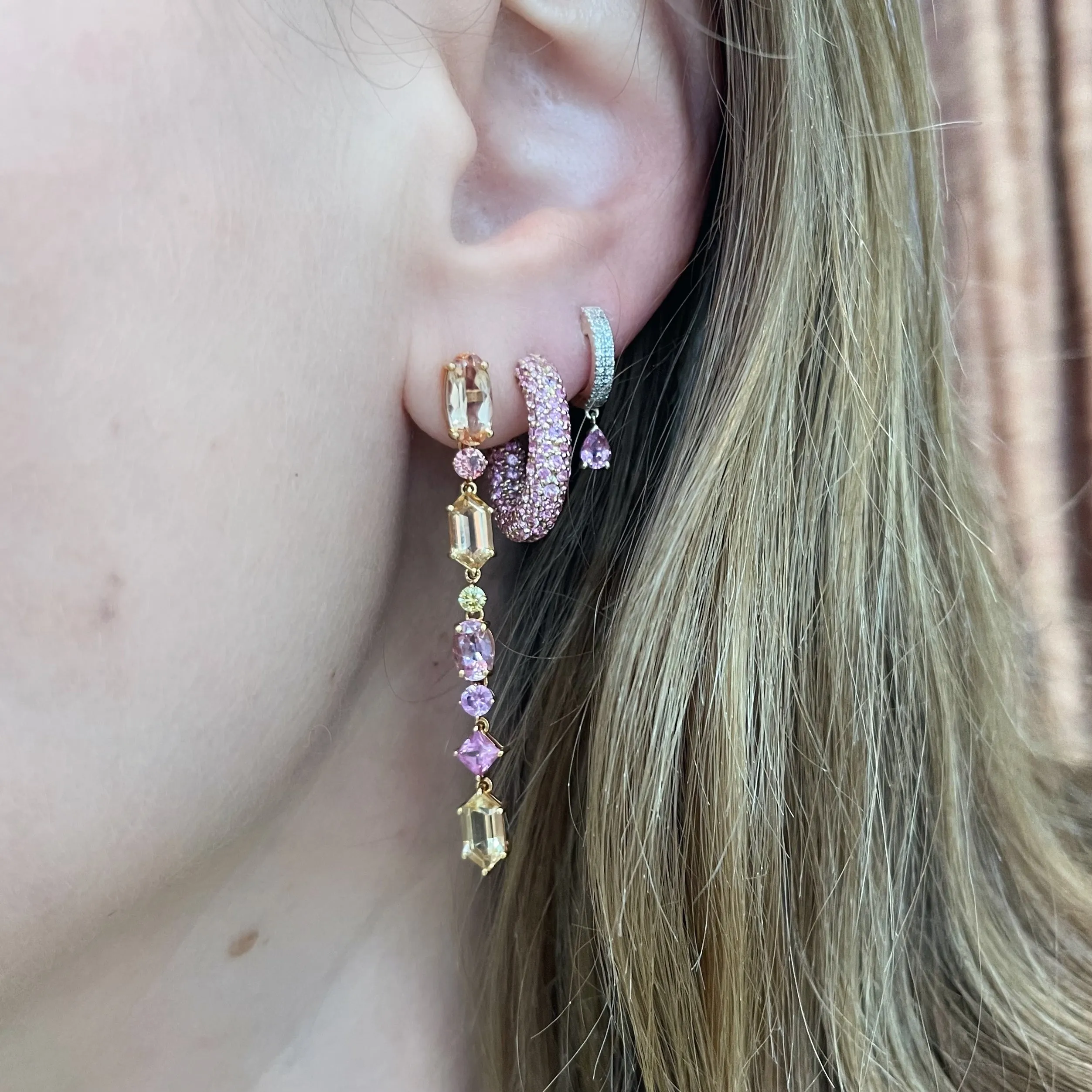 One of a Kind Aerial Silk Precious Stone Drop Earrings