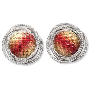 Orange Sapphire Accented by  Diamonds 18k White Gold Earrings