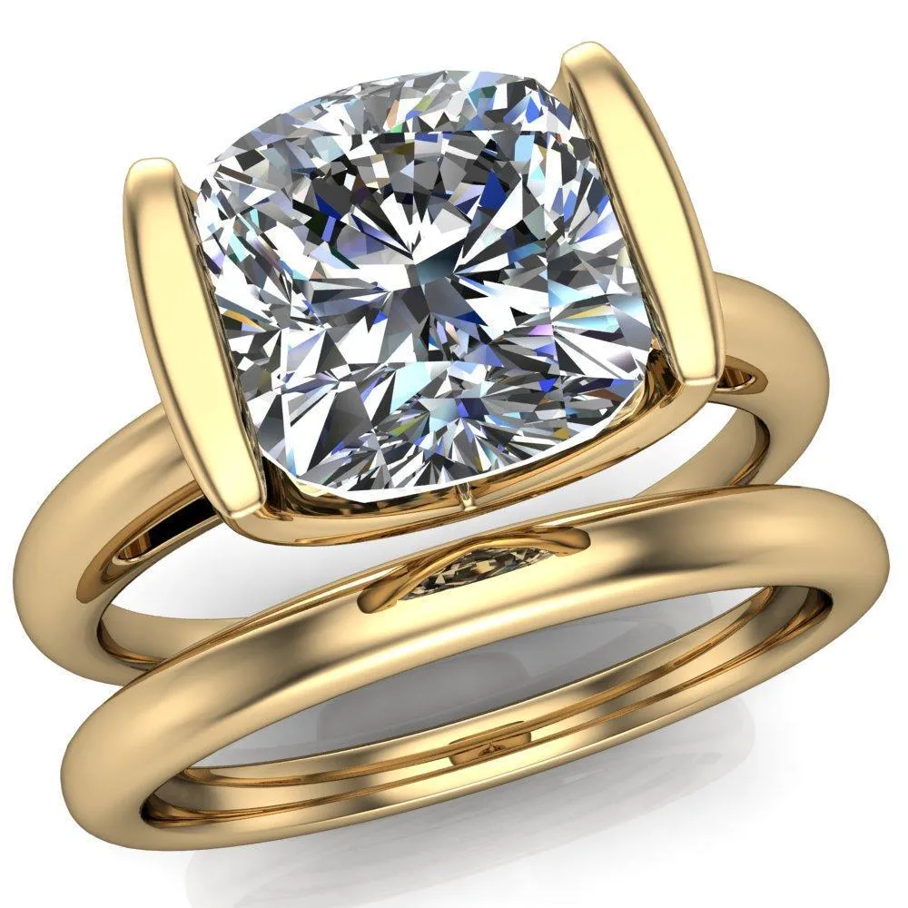 Orleans Cushion Center Stone Half Bezel Cathedral Ring