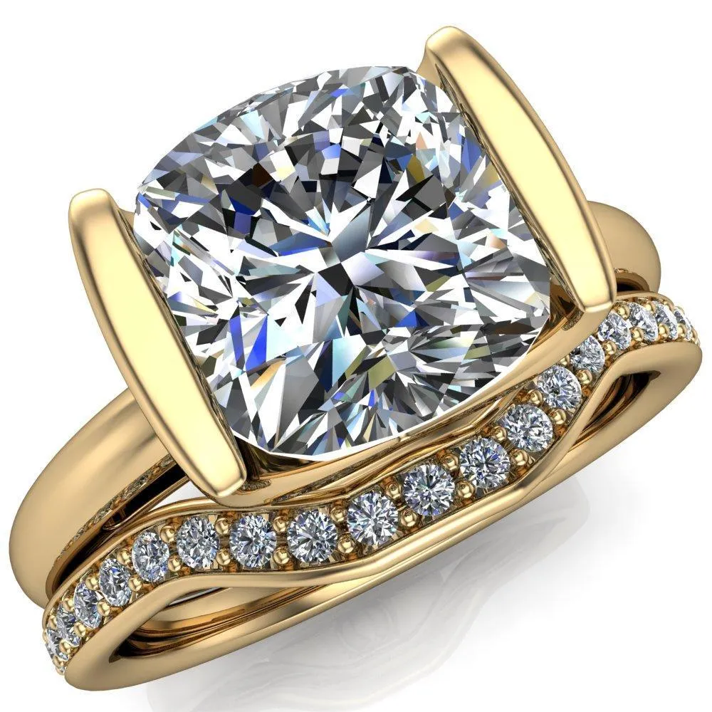 Orleans Cushion Center Stone Half Bezel Cathedral Ring