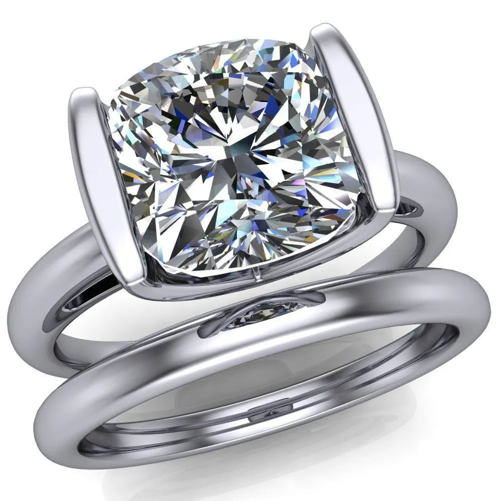 Orleans Cushion Center Stone Half Bezel Cathedral Ring