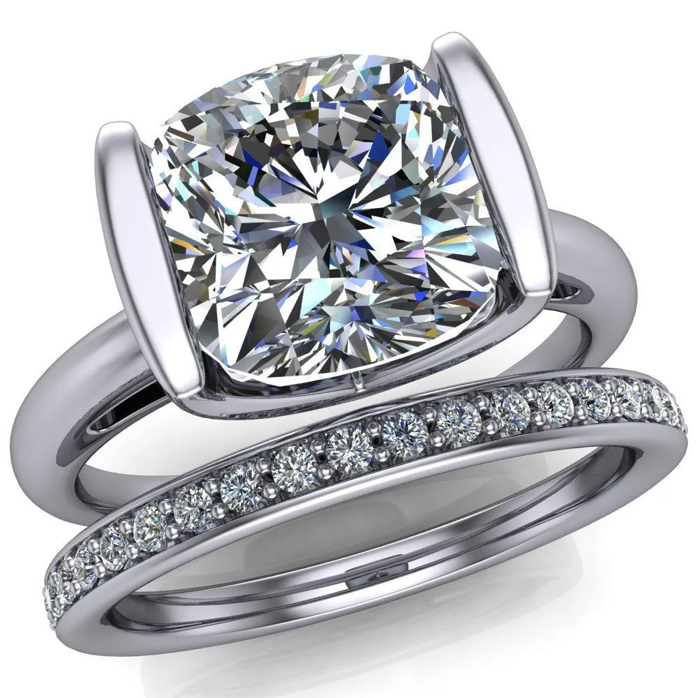 Orleans Cushion Center Stone Half Bezel Cathedral Ring