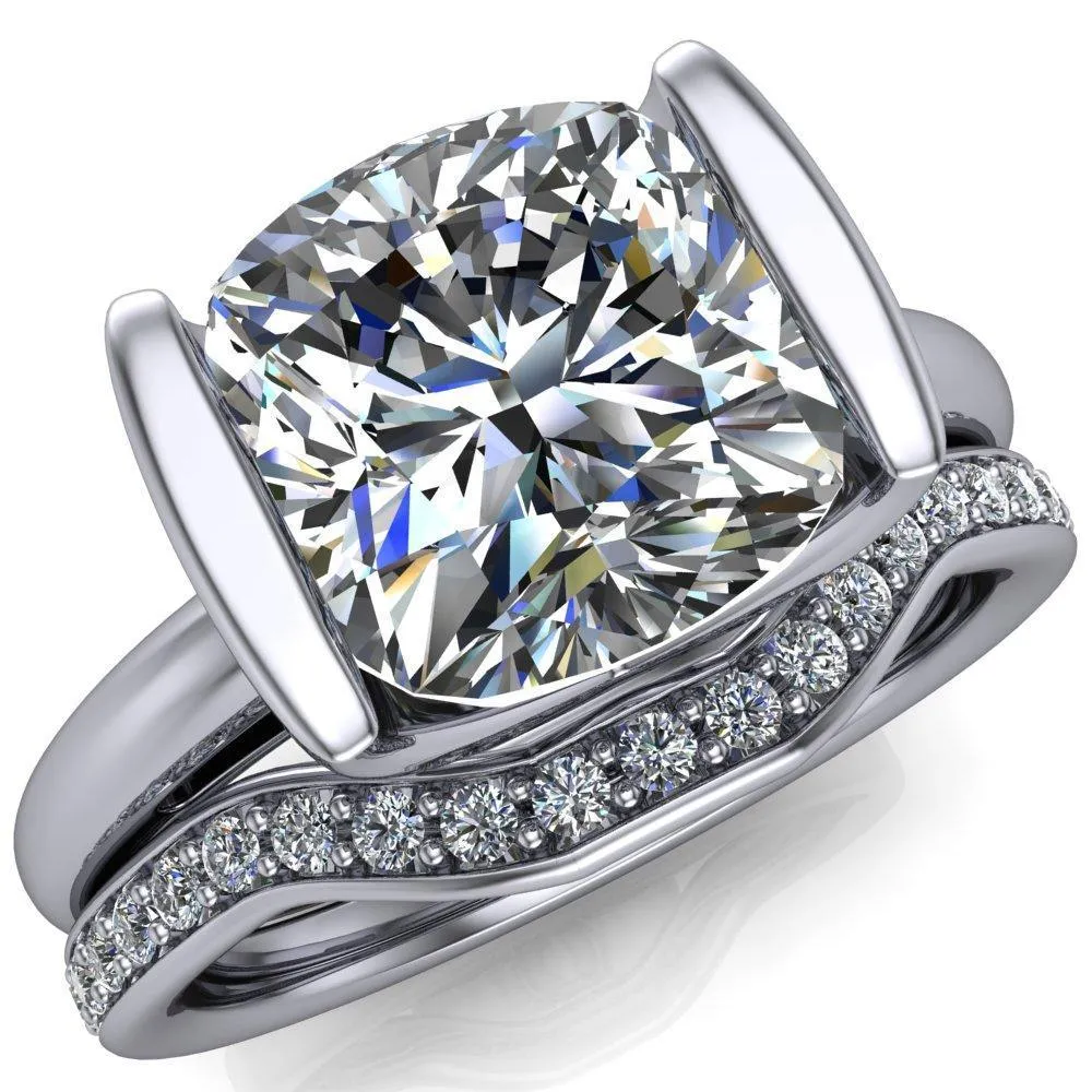 Orleans Cushion Center Stone Half Bezel Cathedral Ring