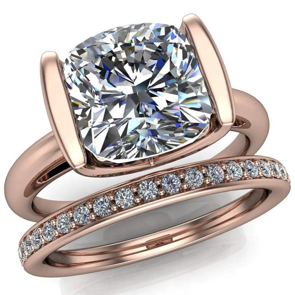 Orleans Cushion Center Stone Half Bezel Cathedral Ring