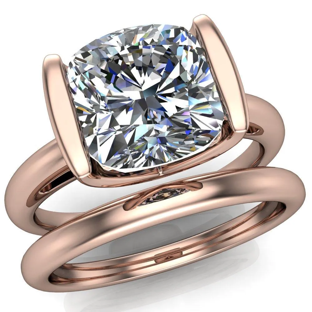 Orleans Cushion Center Stone Half Bezel Cathedral Ring