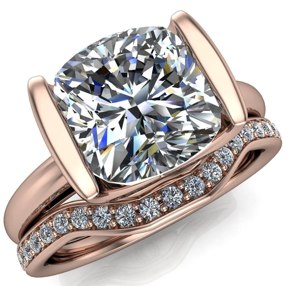 Orleans Cushion Center Stone Half Bezel Cathedral Ring