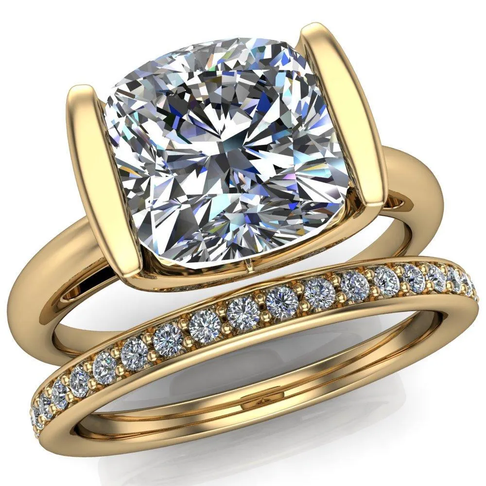 Orleans Cushion Center Stone Half Bezel Cathedral Ring