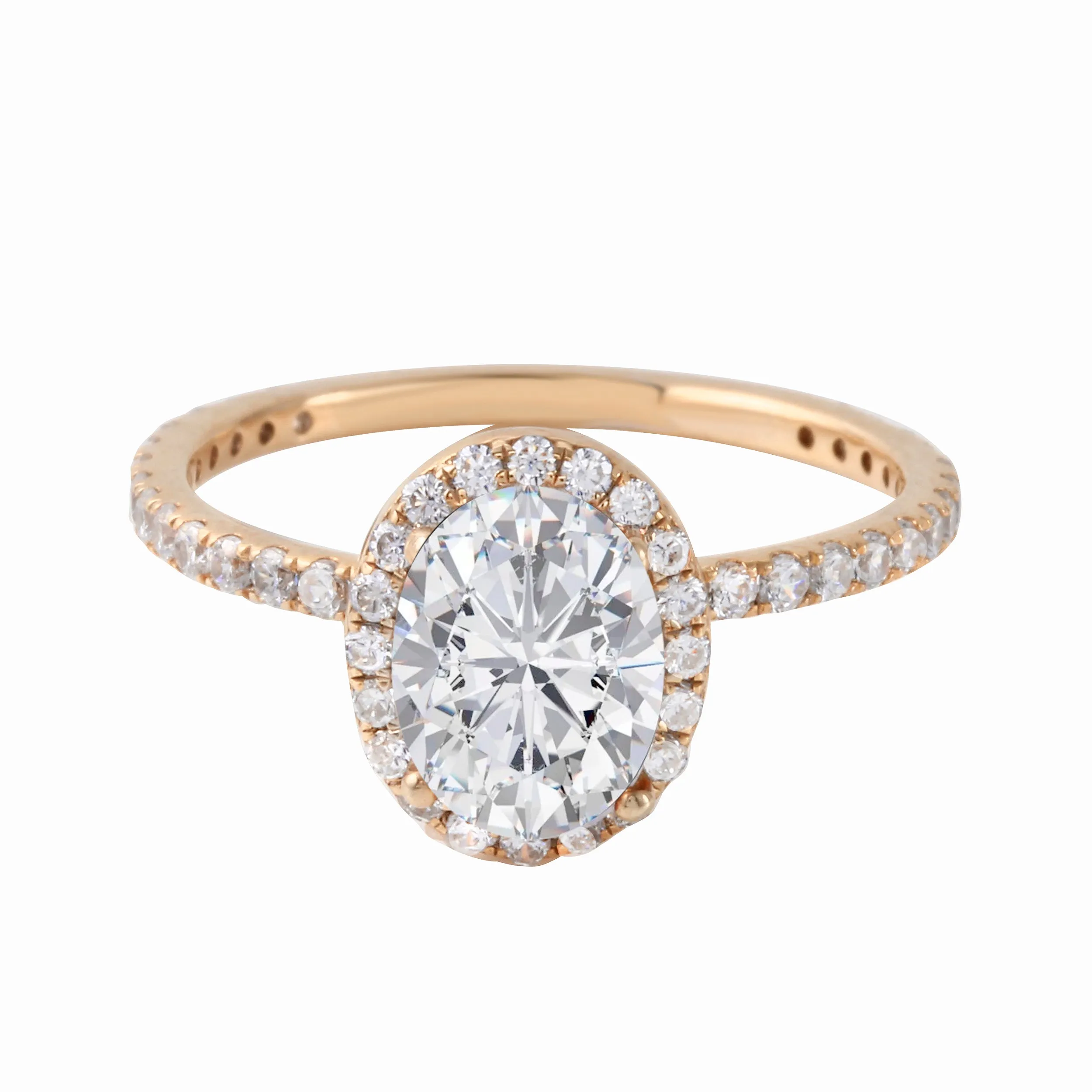 Oval-Cut Diamond Halo Pavé Band Engagement Ring Setting