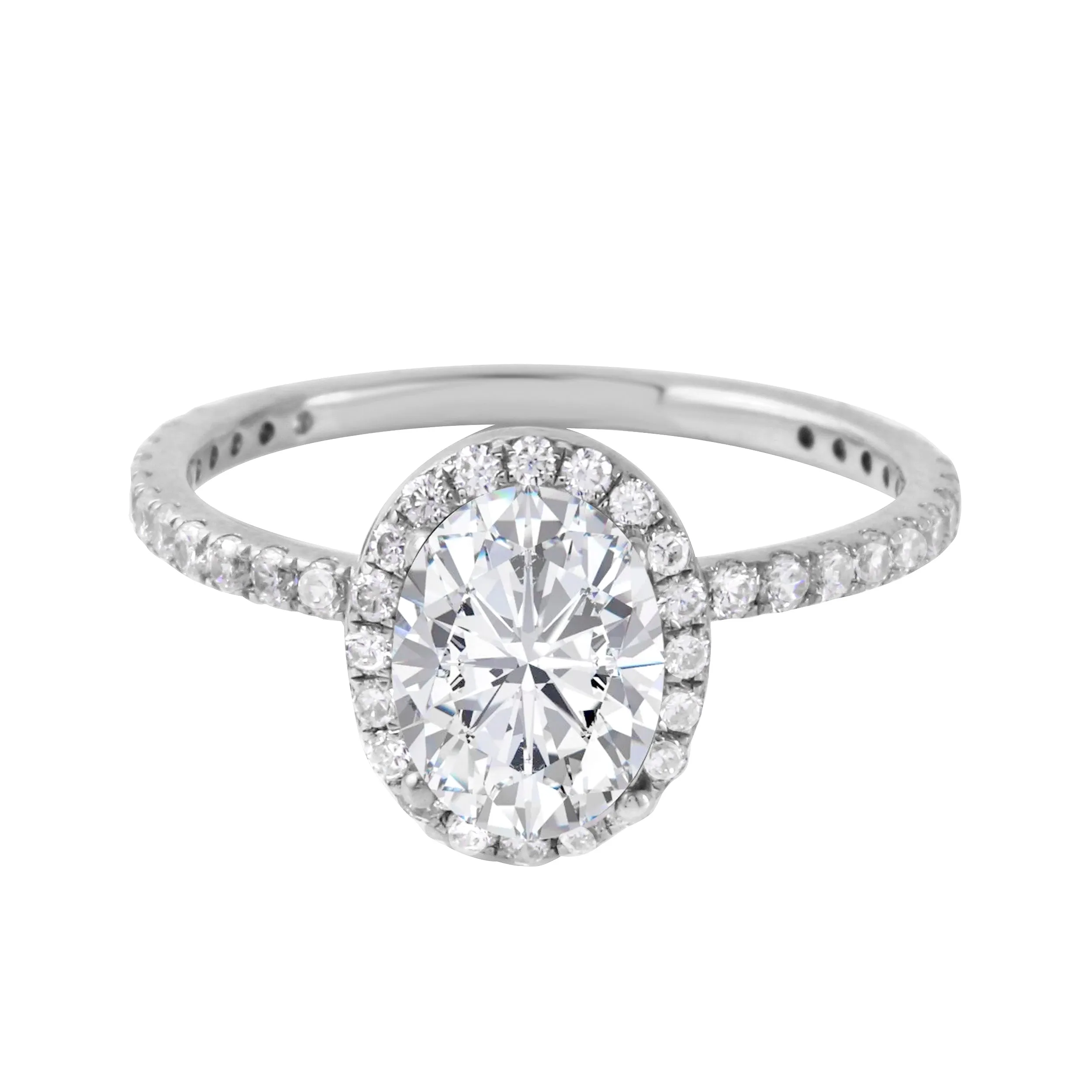 Oval-Cut Diamond Halo Pavé Band Engagement Ring Setting