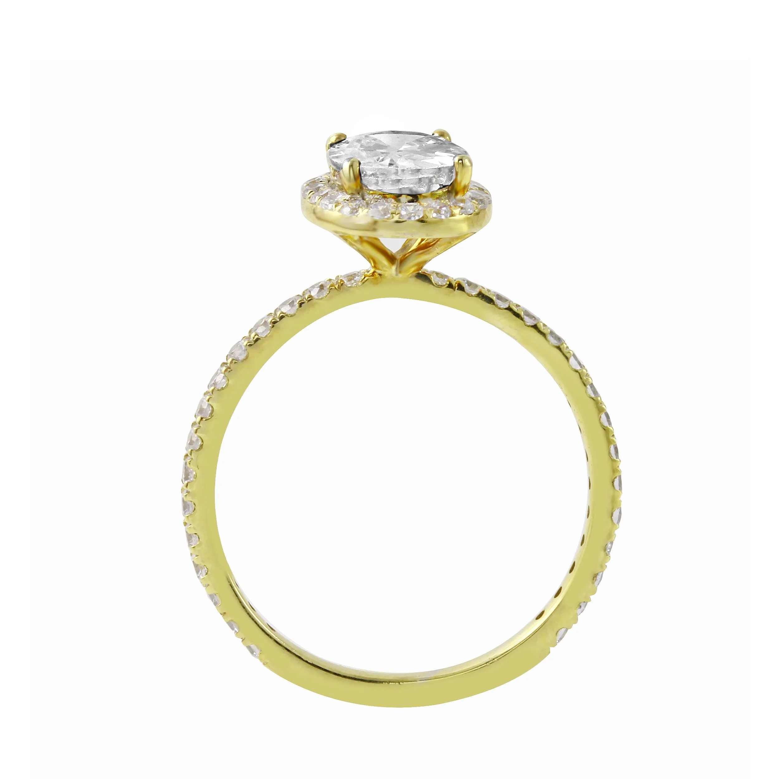 Oval-Cut Diamond Halo Pavé Band Engagement Ring Setting