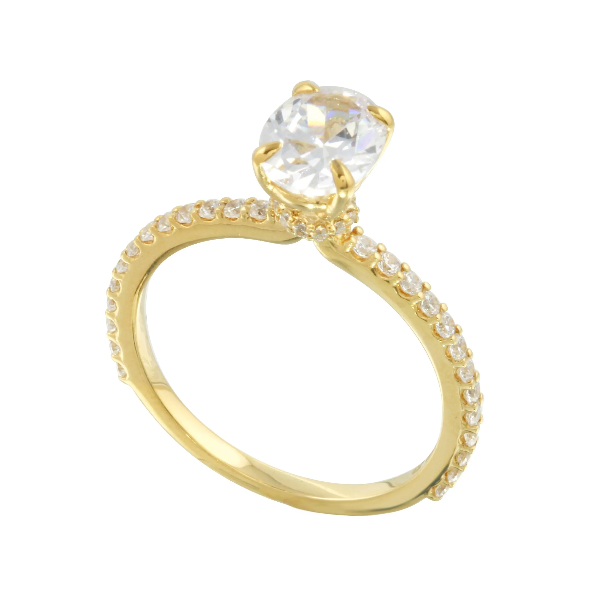 Oval Cut Diamond Solitaire and Pavé Band Engagement Ring