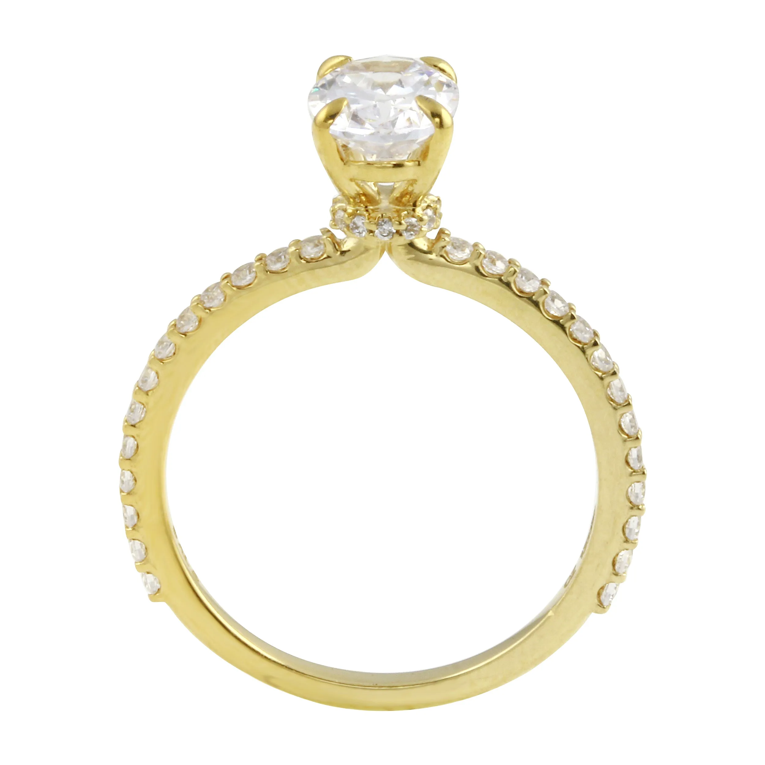 Oval Cut Diamond Solitaire and Pavé Band Engagement Ring
