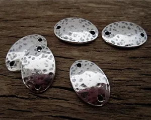 Oval Hammered Textured Sterling Silver Jewelry Link and Connector (one link)