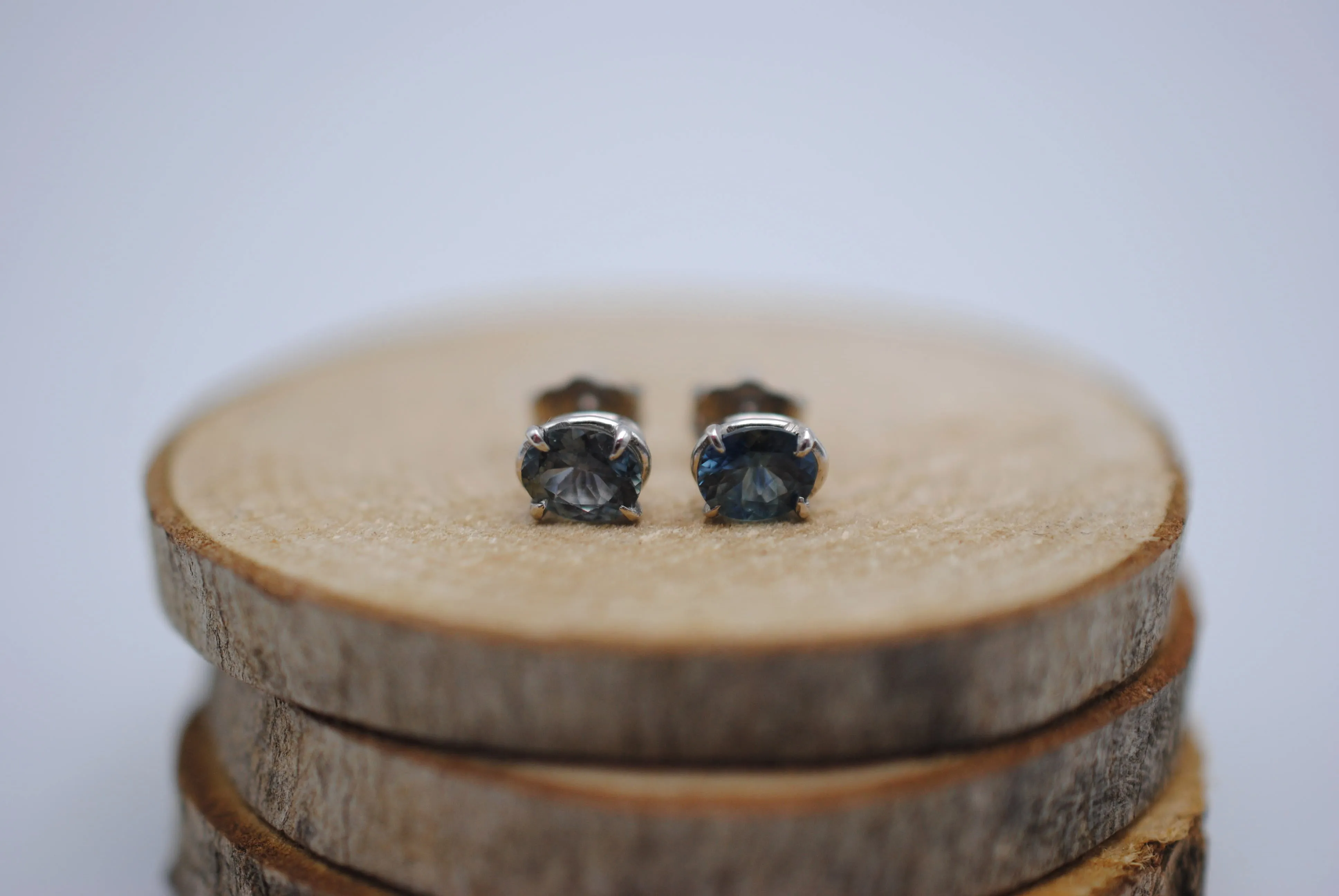 Oval Montana Sapphire White Gold Stud Earrings