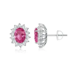 Oval Pink Sapphire Earring with Diamond Halo