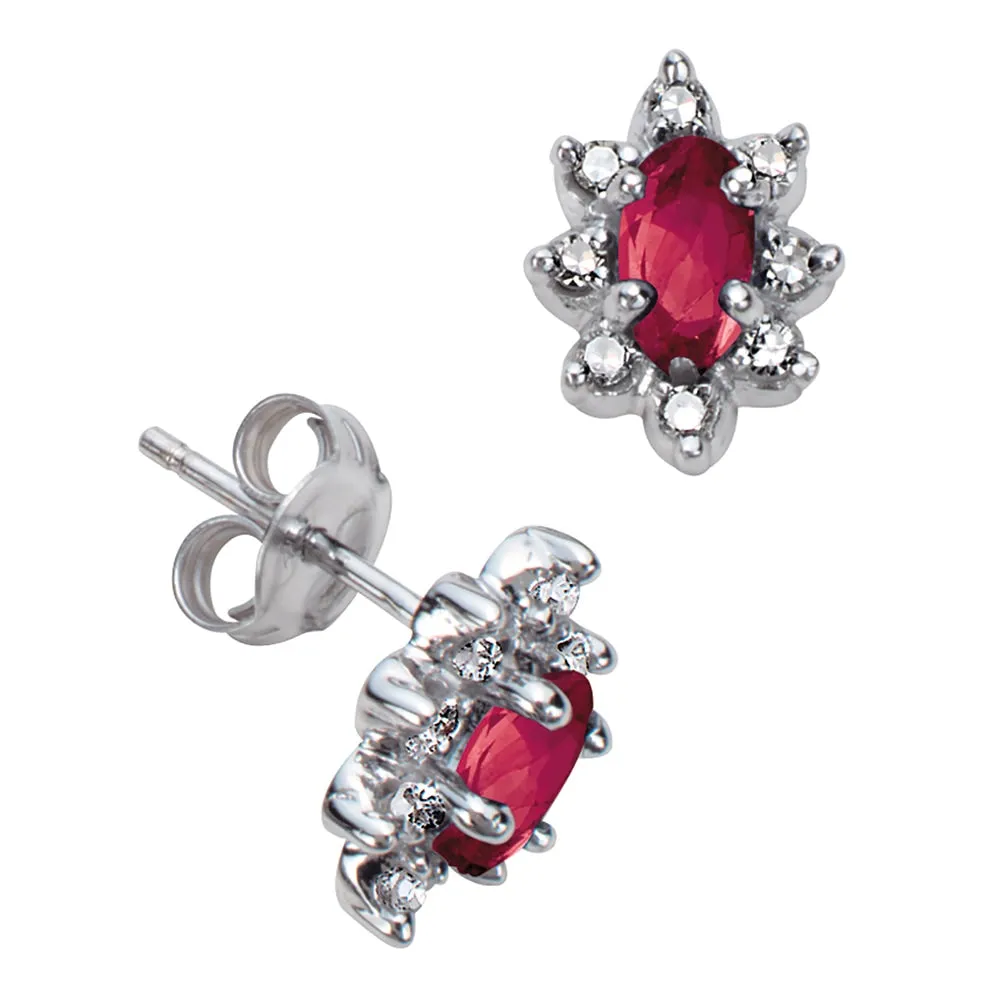 Oval Ruby Stud Earrings with Diamond Halos