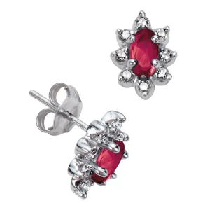 Oval Ruby Stud Earrings with Diamond Halos