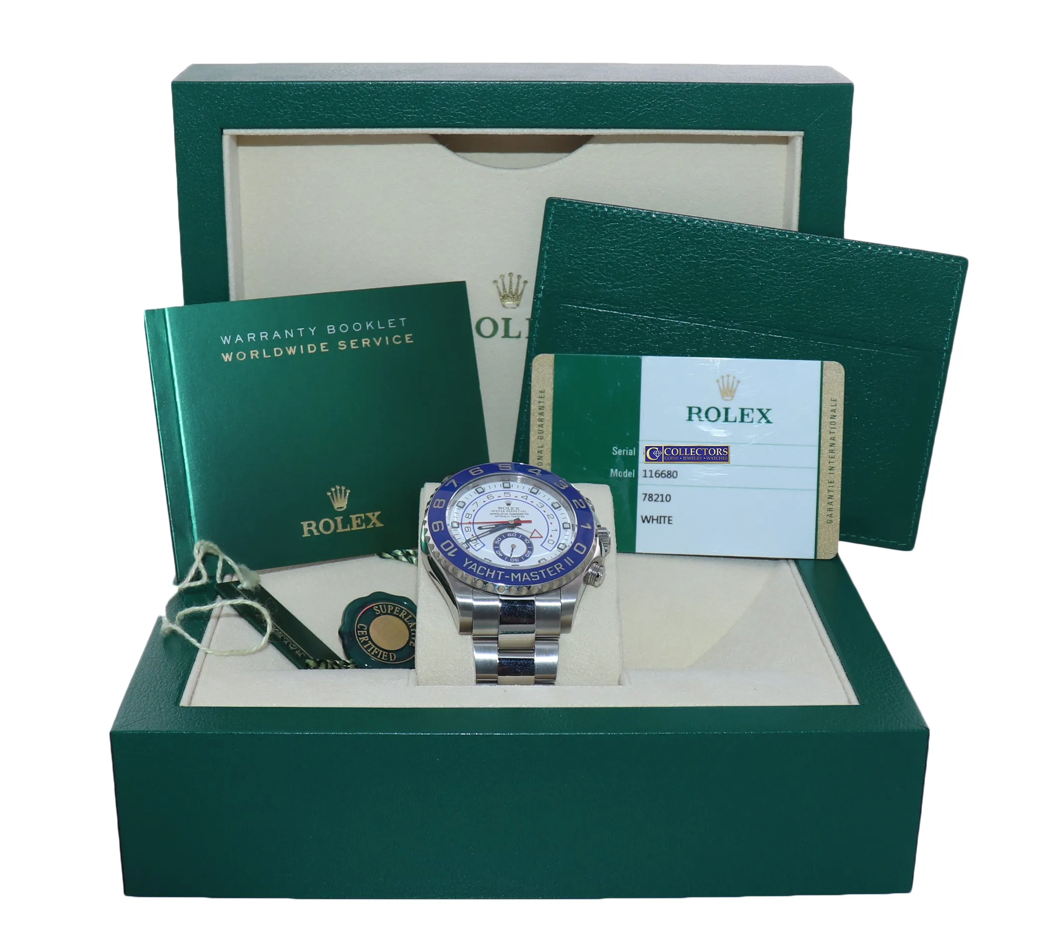 PAPERS 2017 Rolex Yacht-Master II 44mm Steel White Blue Ceramic 116680 Watch Box