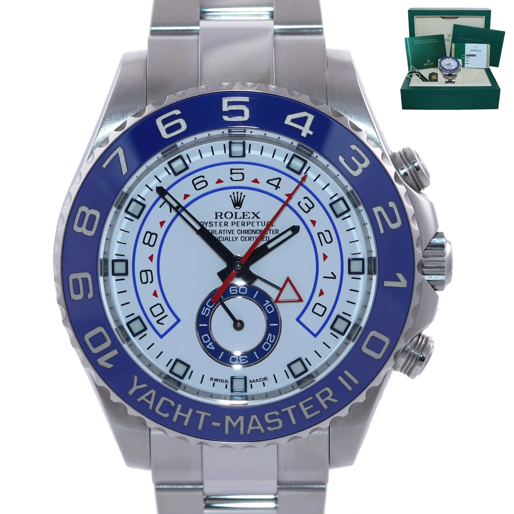 PAPERS 2017 Rolex Yacht-Master II 44mm Steel White Blue Ceramic 116680 Watch Box