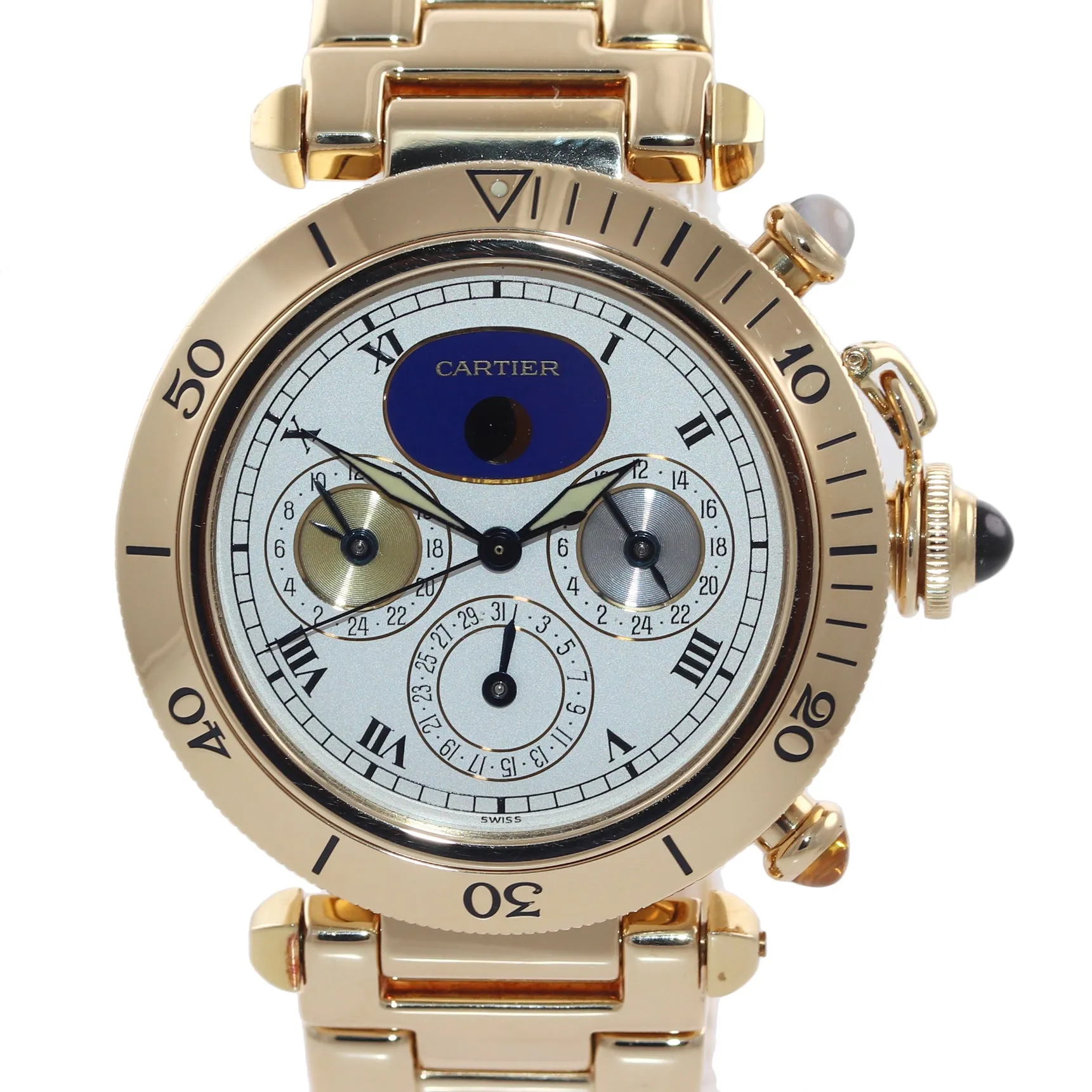 PAPERS Cartier Pasha 39mm 18K Yellow Gold Three Time Zone Automatic 0925 Watch