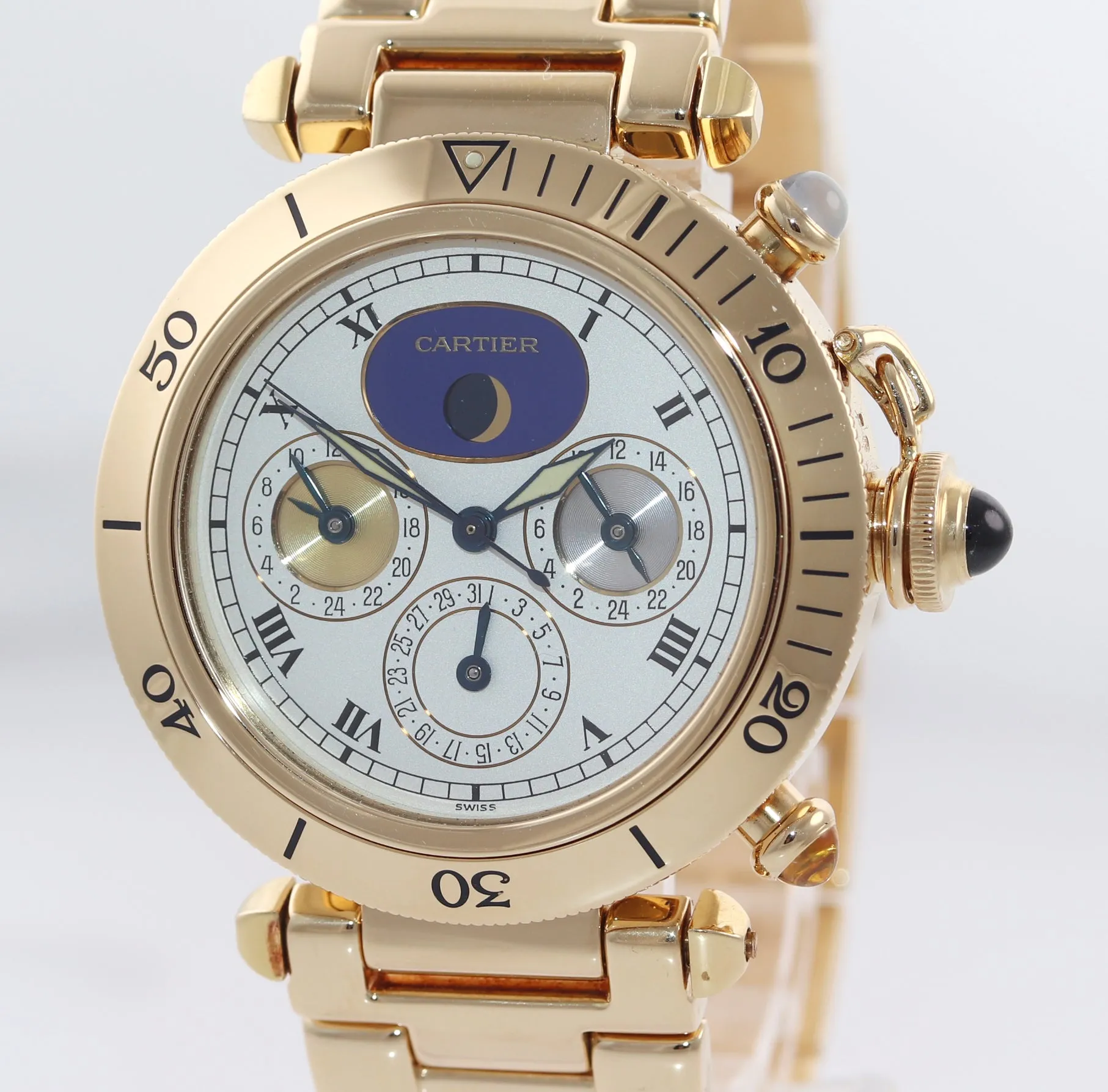 PAPERS Cartier Pasha 39mm 18K Yellow Gold Three Time Zone Automatic 0925 Watch