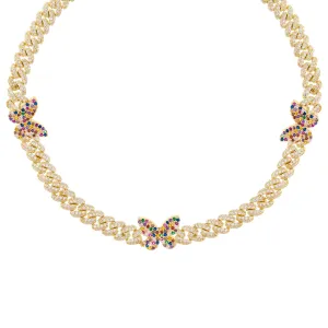 Pavé Rainbow Butterfly Chain Link Choker