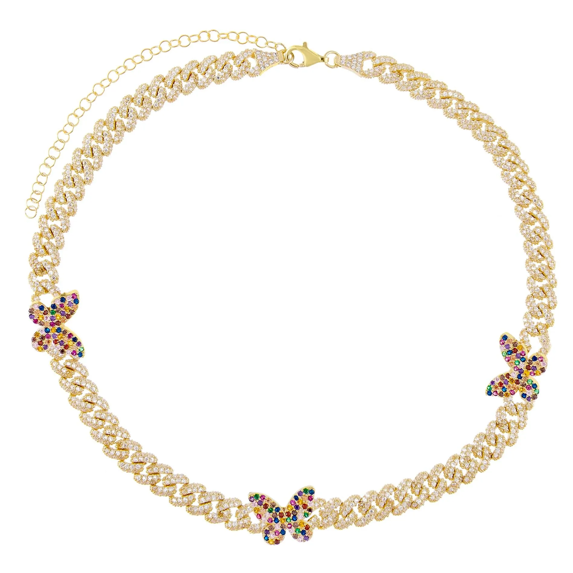 Pavé Rainbow Butterfly Chain Link Choker