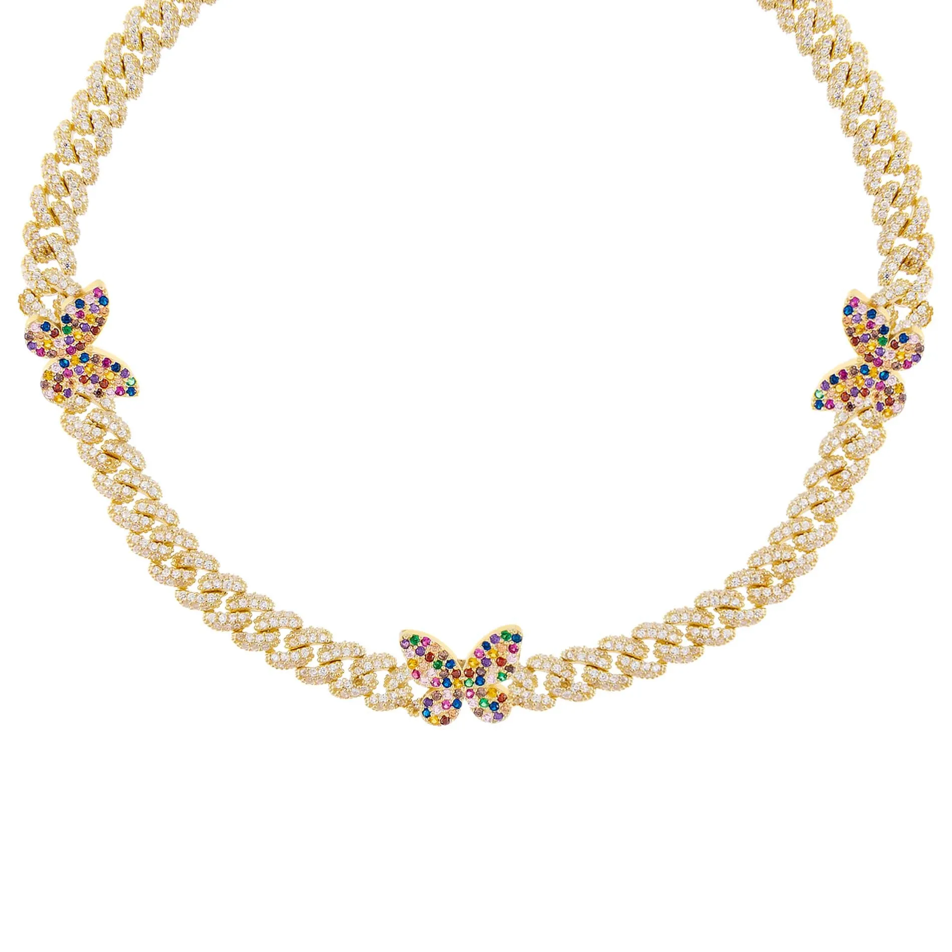 Pavé Rainbow Butterfly Chain Link Choker