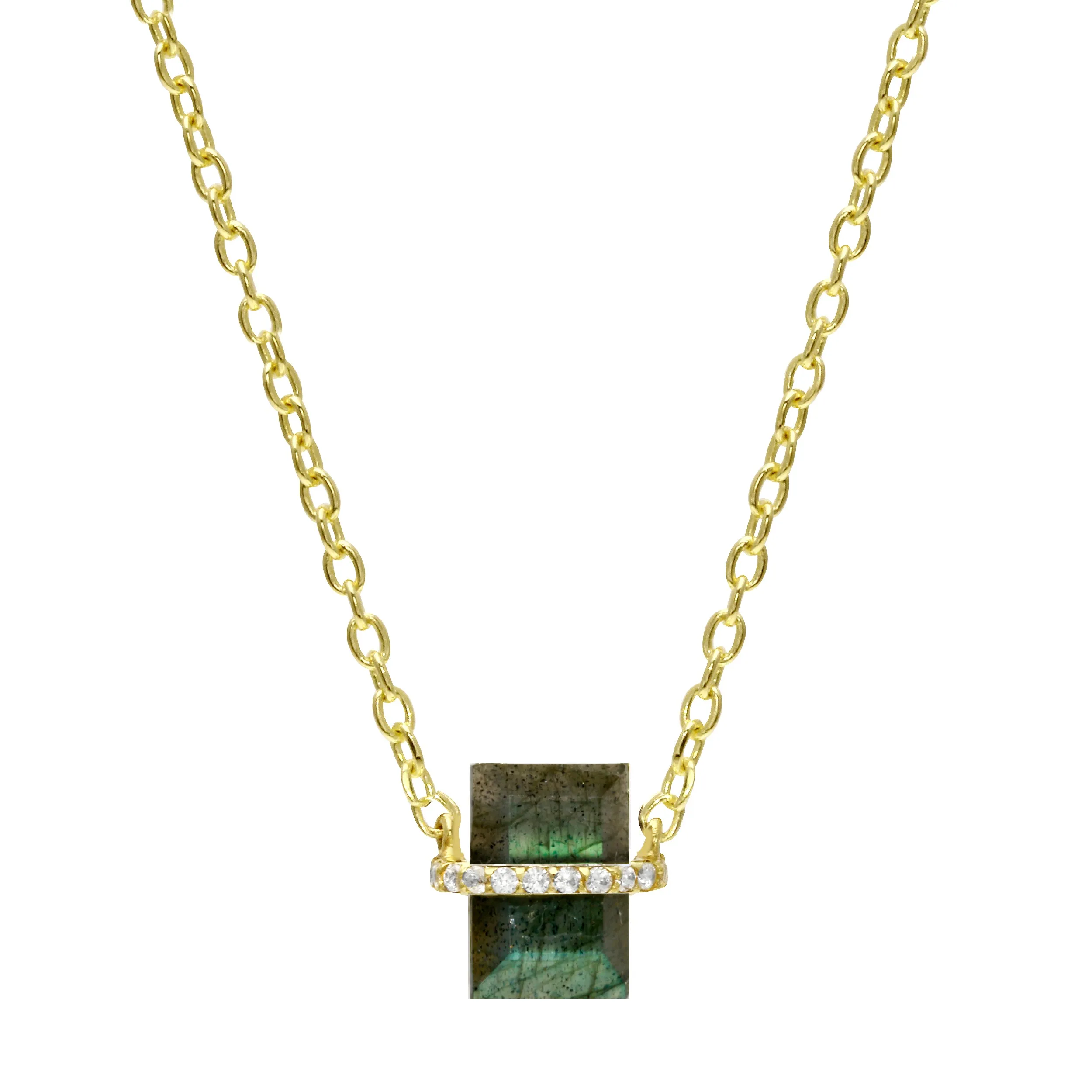 Pavé Wrapped Baguette Gemstone Pendant Necklace
