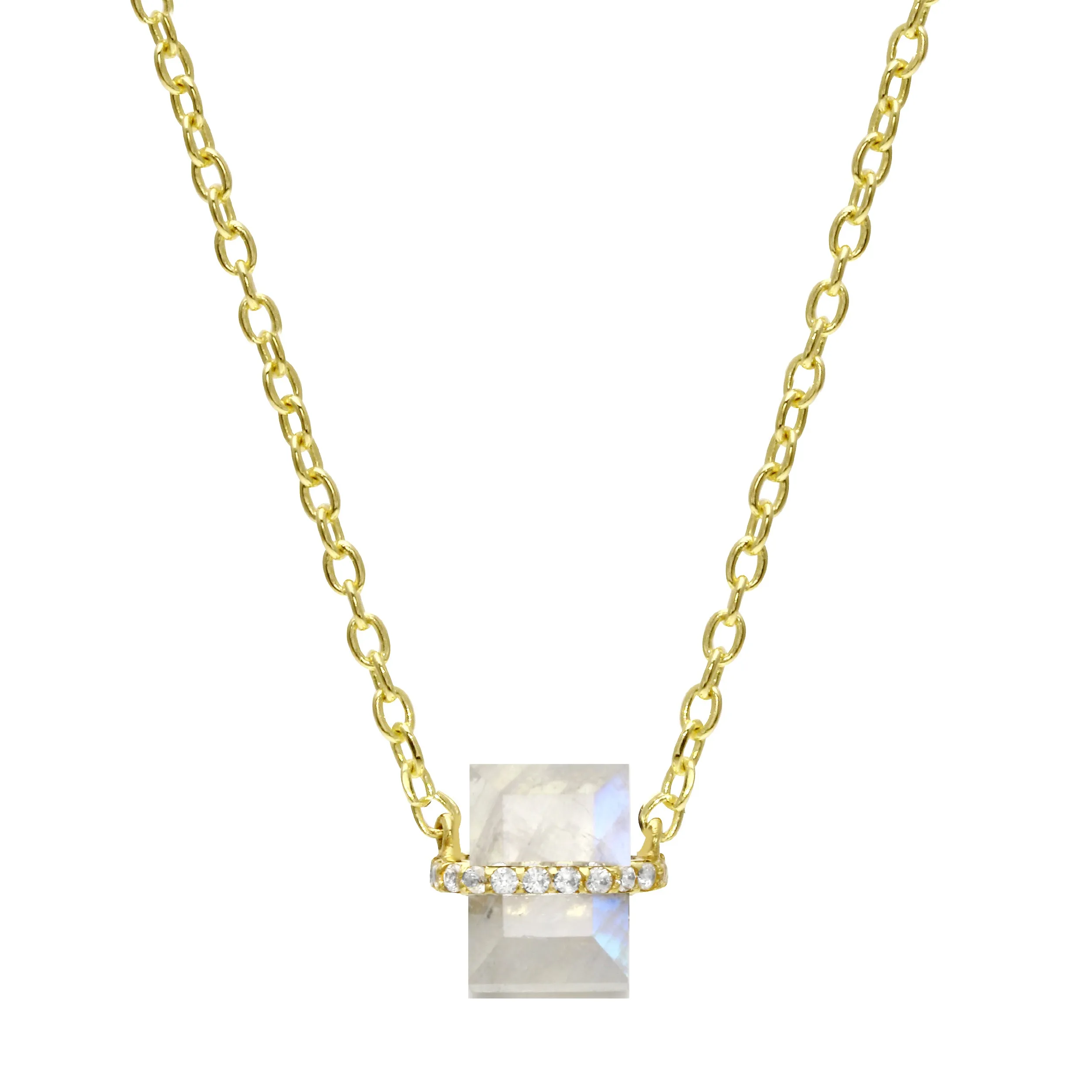 Pavé Wrapped Baguette Gemstone Pendant Necklace