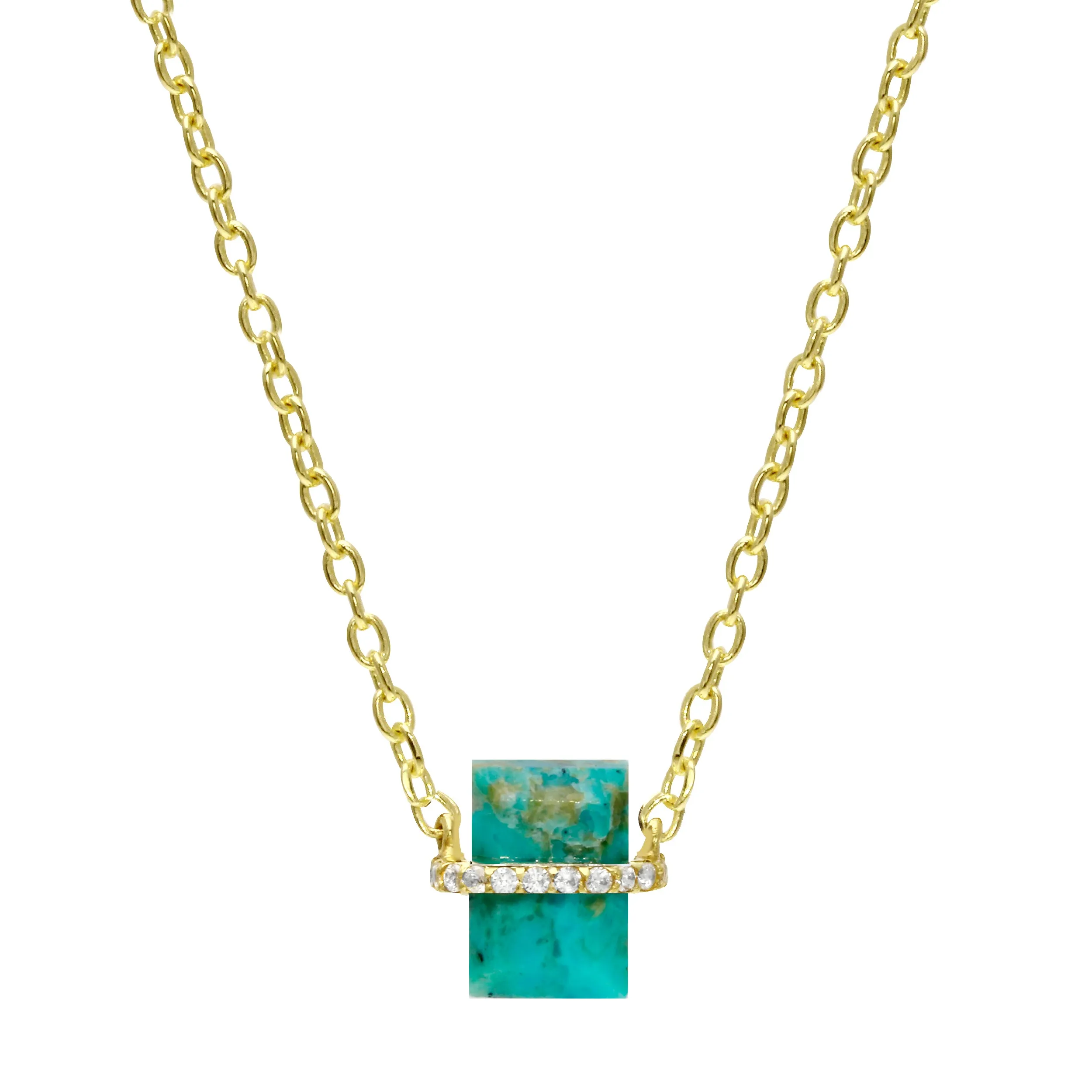 Pavé Wrapped Baguette Gemstone Pendant Necklace