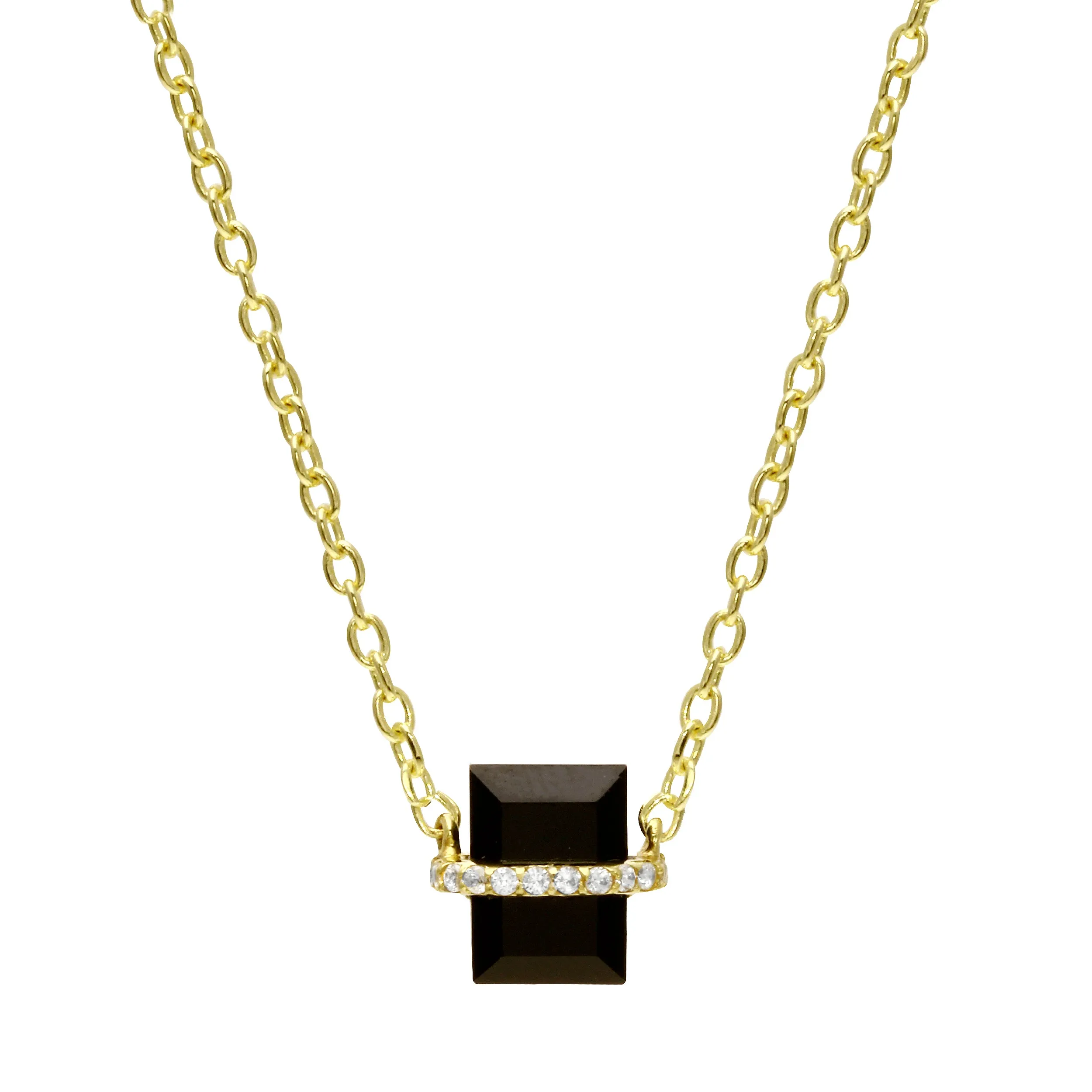 Pavé Wrapped Baguette Gemstone Pendant Necklace