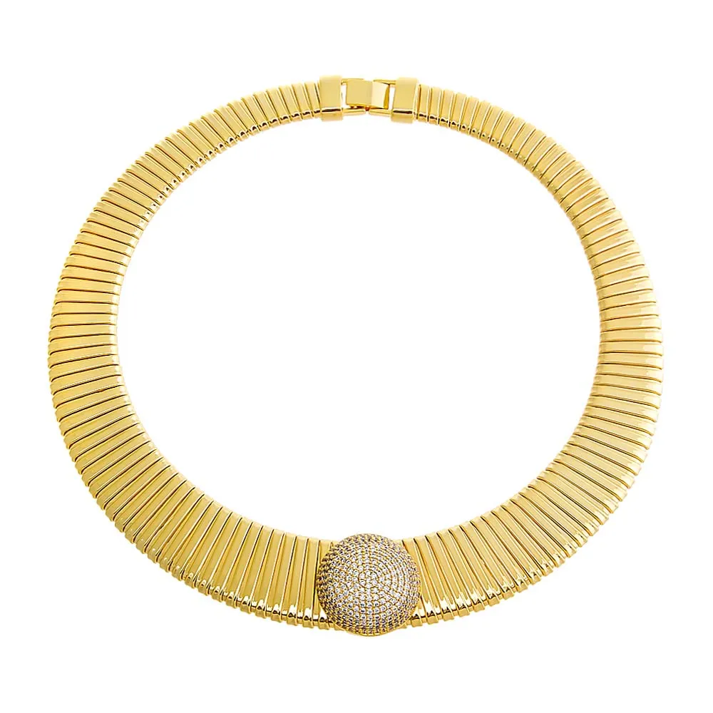 Pave Circle Accented Graduated Snake Choker Necklace