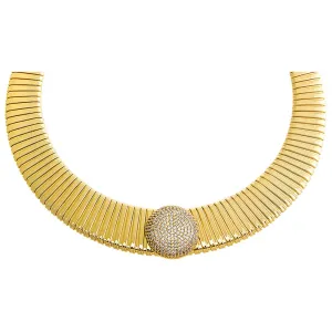 Pave Circle Accented Graduated Snake Choker Necklace