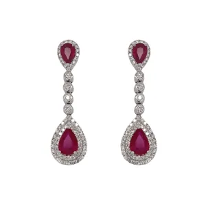 Pear Shape Ruby & Diamond Drop Earring