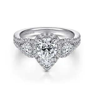 Pear Shape Three Stone Halo Diamond Engagement Ring Mounting