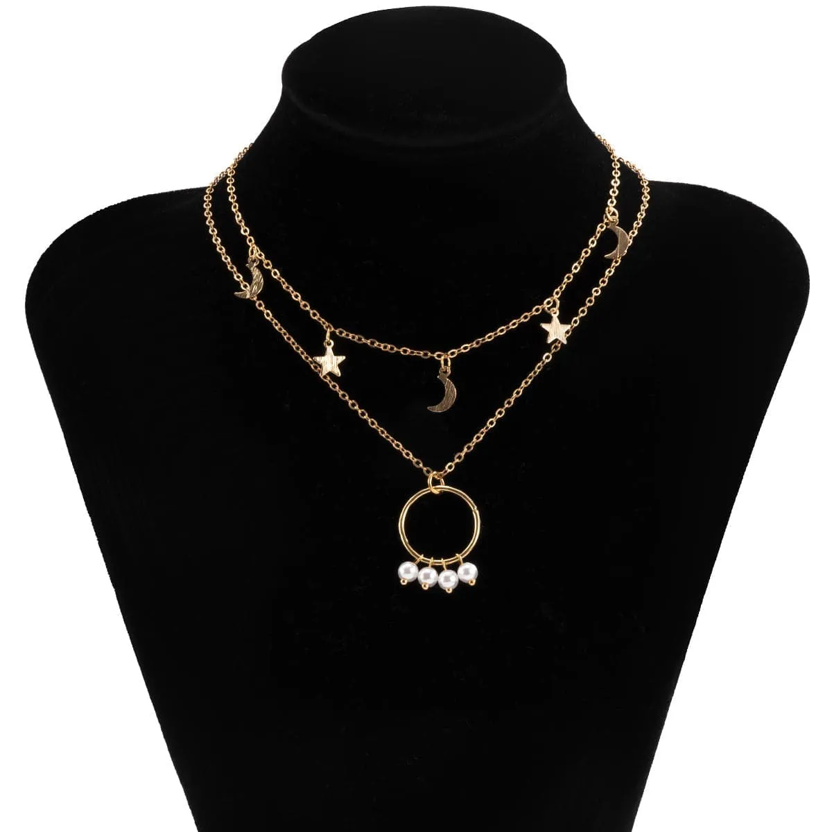 Pearl & 18K Gold-Plated Hoop Celestial Necklace Set
