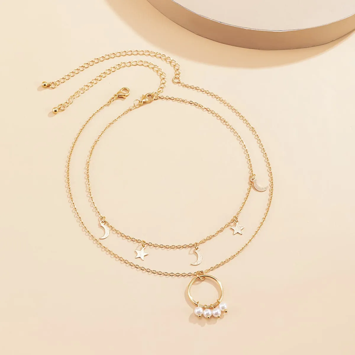 Pearl & 18K Gold-Plated Hoop Celestial Necklace Set