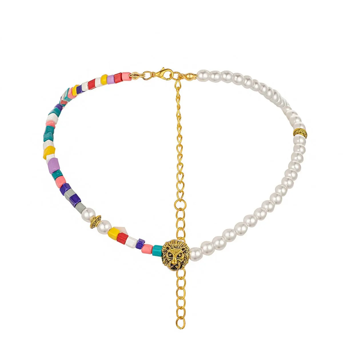 Pearl & Howlite 18K Gold-Plated Lion Beaded Choker Necklace