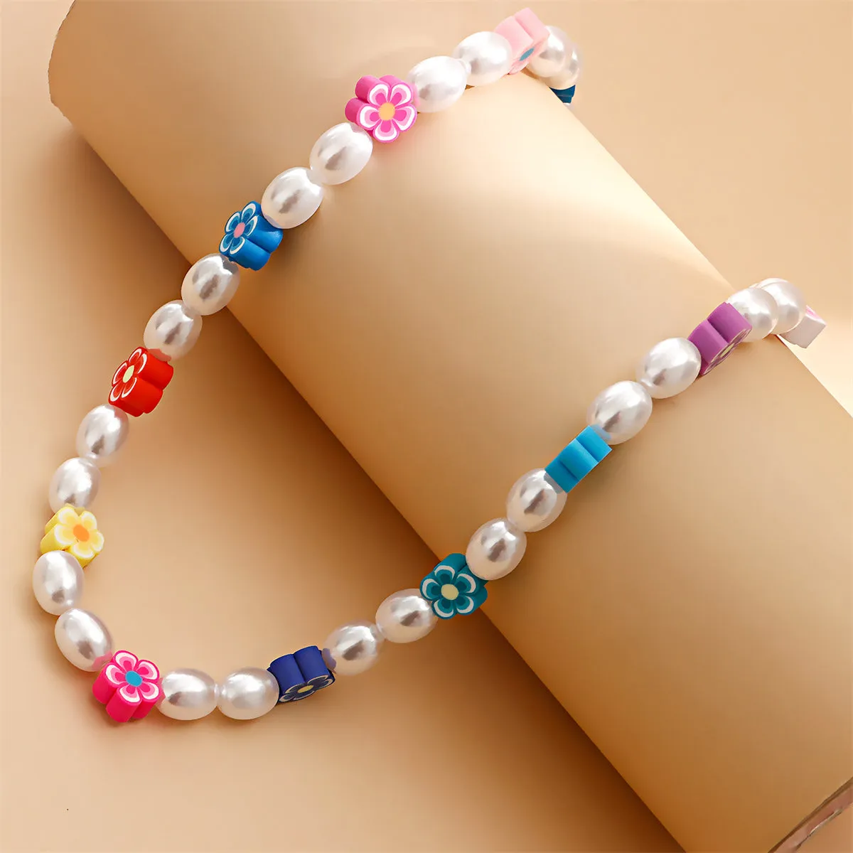 Pearl & Polymer Clay 18K Gold-Plated Multicolor Flowers Choker