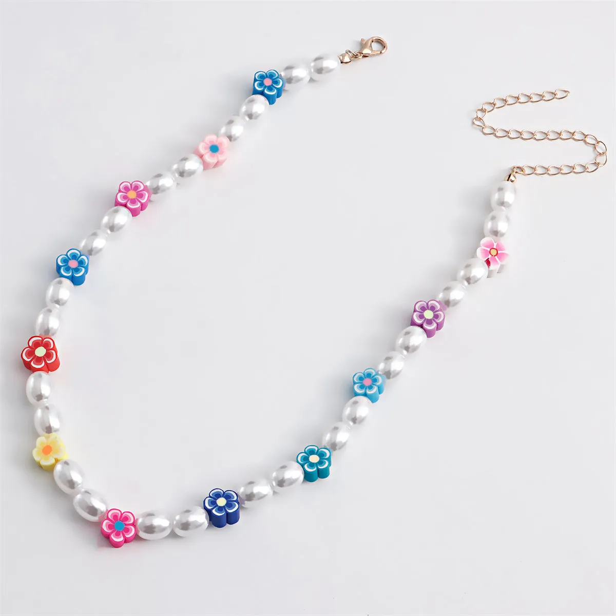 Pearl & Polymer Clay 18K Gold-Plated Multicolor Flowers Choker