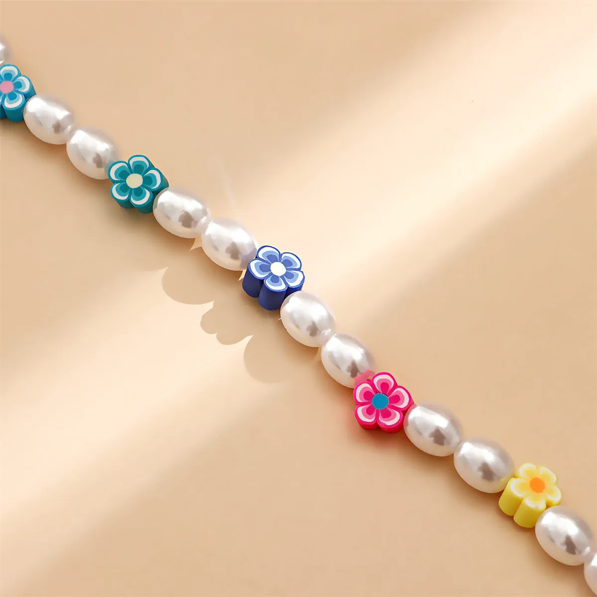Pearl & Polymer Clay 18K Gold-Plated Multicolor Flowers Choker
