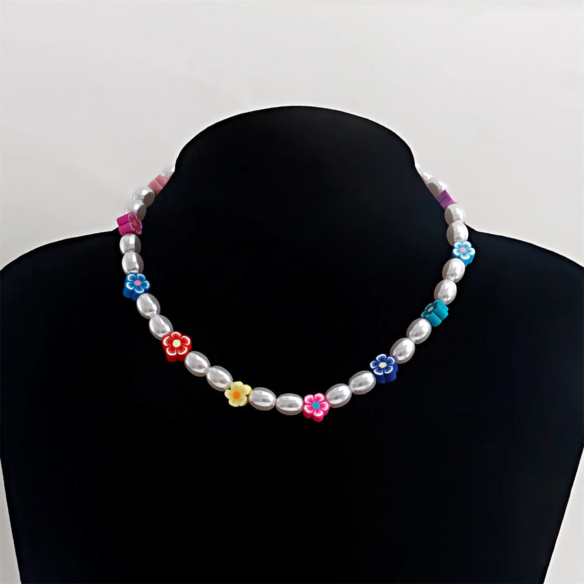 Pearl & Polymer Clay 18K Gold-Plated Multicolor Flowers Choker