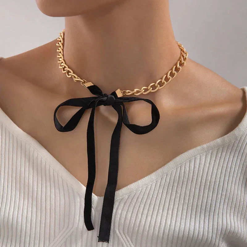 Pearl Stone Choker Necklace Elegant Trend Lace up Rope Clavicle Chain for Women