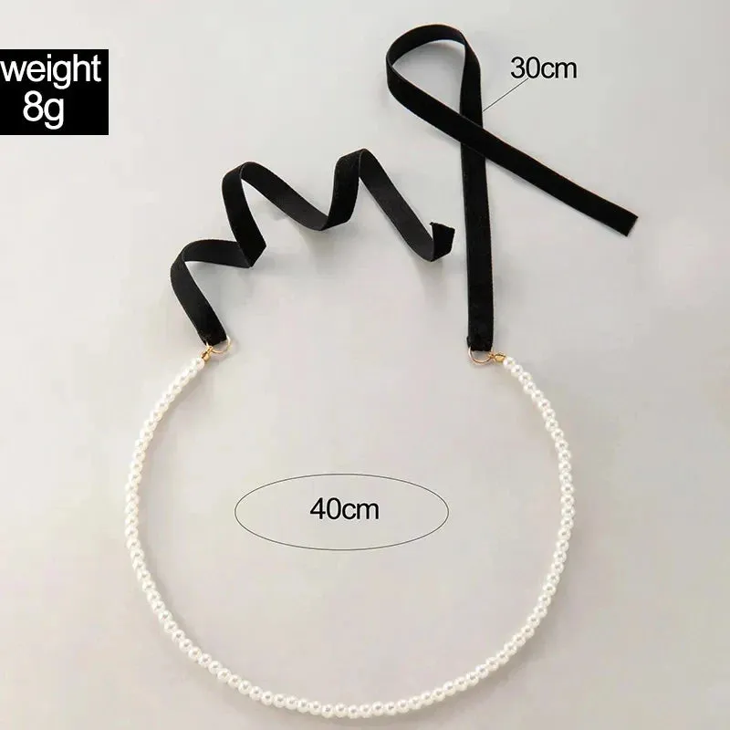 Pearl Stone Choker Necklace Elegant Trend Lace up Rope Clavicle Chain for Women