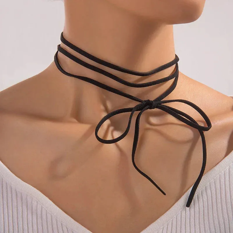Pearl Stone Choker Necklace Elegant Trend Lace up Rope Clavicle Chain for Women