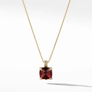 Pendant Necklace with Garnet and Diamonds in 18K Gold, 18" Length