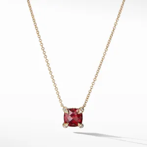 Pendant Necklace with Garnet and Diamonds in 18K Gold, 18" Length