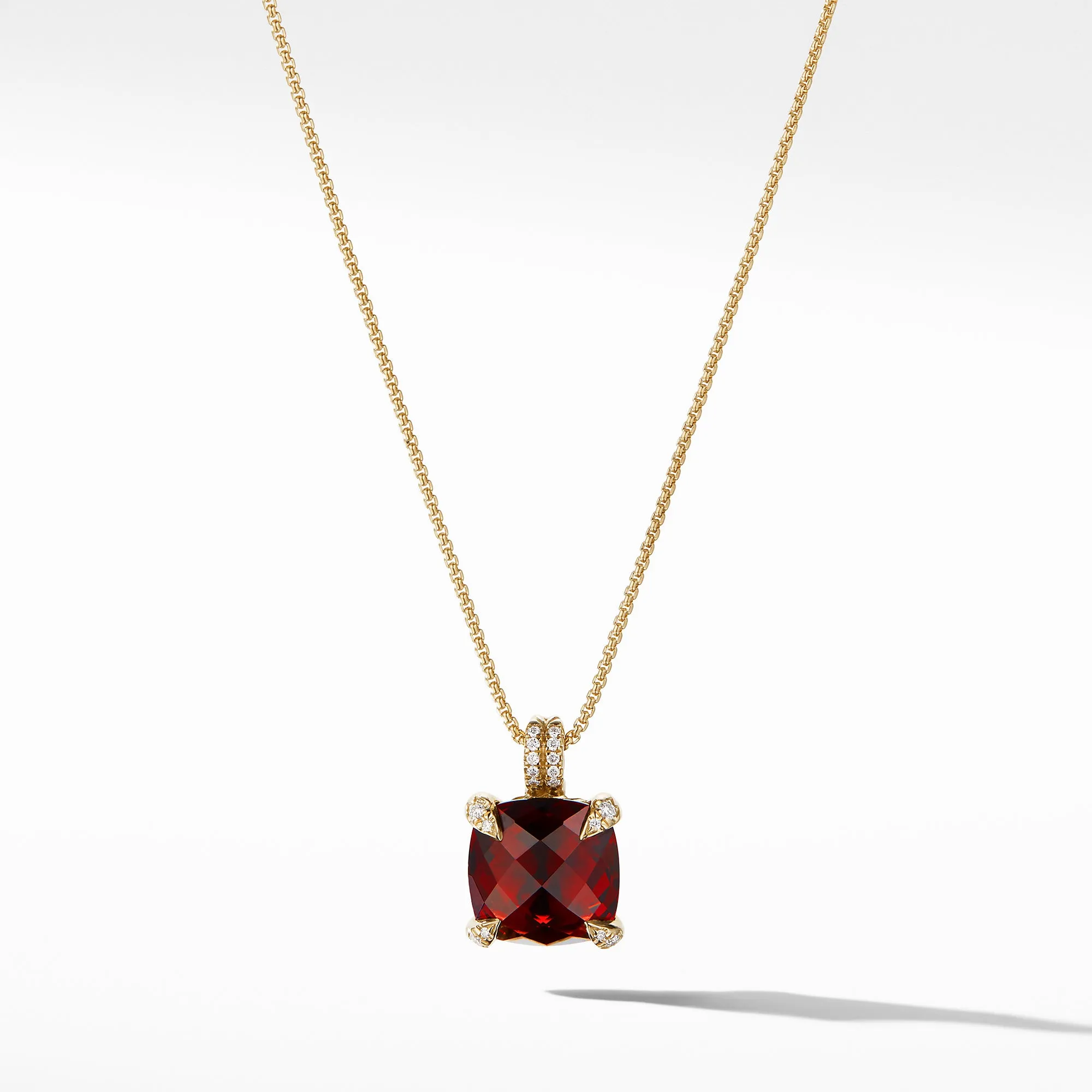 Pendant Necklace with Garnet and Diamonds in 18K Gold, 18" Length