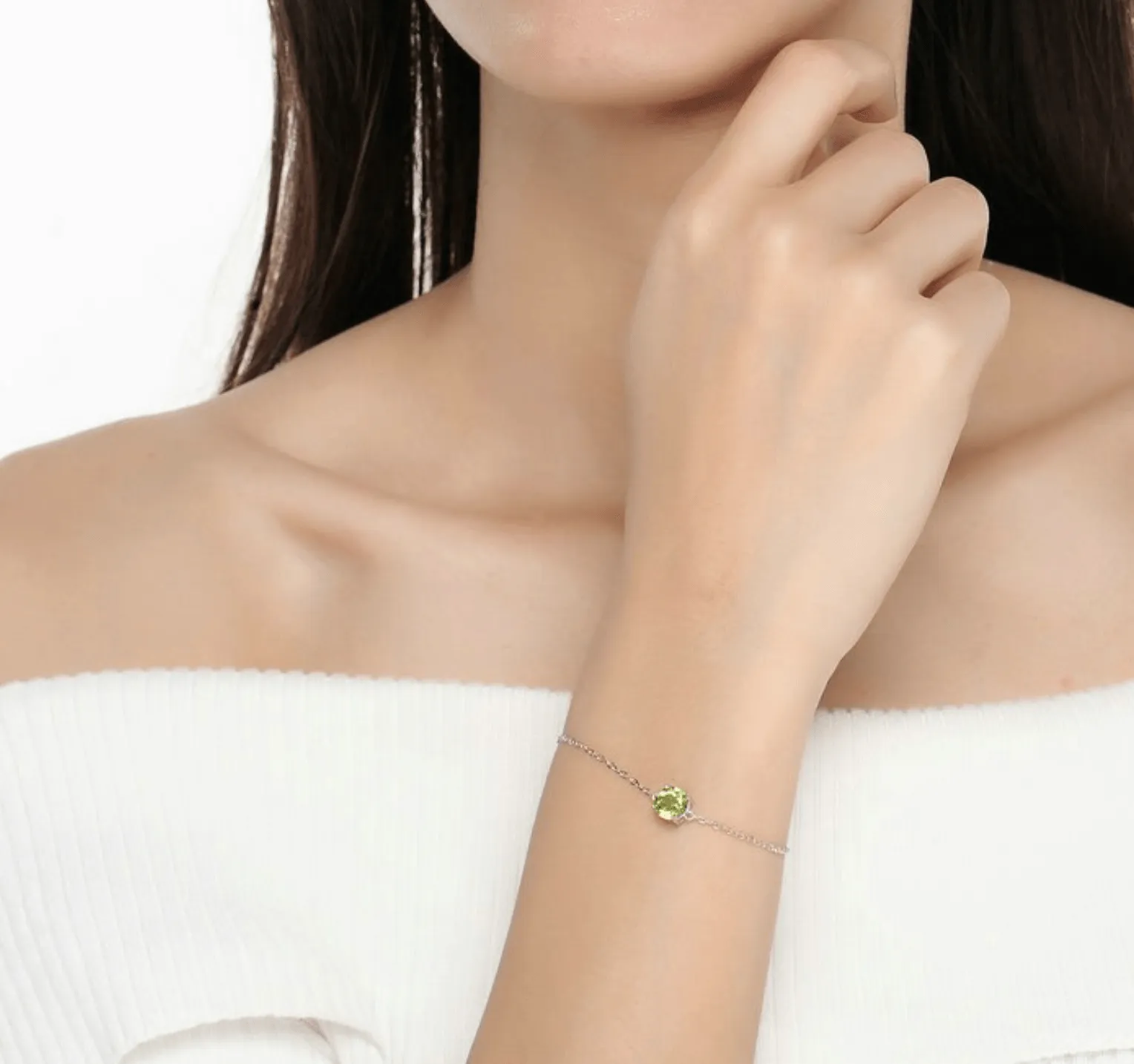 Peridot Bracelet | 925 Sterling Silver Link Chain |